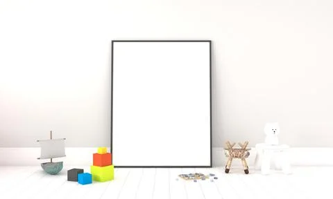 A 3D rendering illustration of a modern minimalist kids room or nursery -an e Stock Illustration