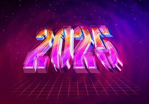 3d Rendering illustration of a multicolored retro 2025 design Stock Illustration
