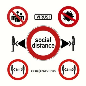 3d rendering illustration for multiple Social Distancing sign for quarantine Stock Illustration