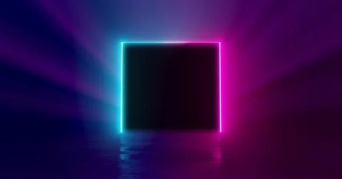 3d rendering illustration. Neon square in LED lighting against the background Stock Illustration