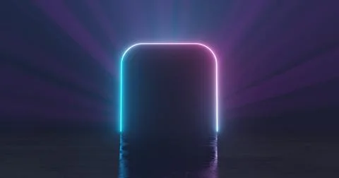 3d rendering illustration. Neon square in LED lighting against the background Stock Illustration