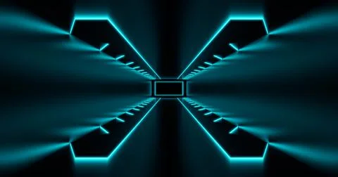 3D Rendering Illustration. Night retro club. Neon lights empty space Dark tun Stock Illustration