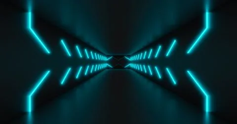 3D Rendering Illustration. Night retro club. Neon lights empty space Dark tun Stock Illustration