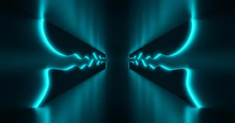 3D Rendering Illustration. Night retro club. Neon lights empty space Dark tun Stock Illustration