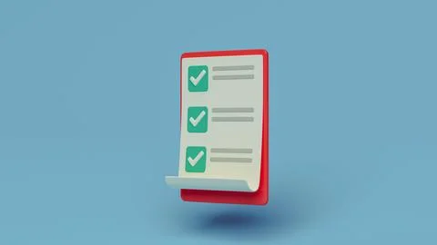 3D rendering illustration of a notepad - a clipboard checklist concept in blue s Illustrazione stock
