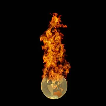 3D rendering illustration of planet Earth on burning flame. Global warming co Stock Illustration