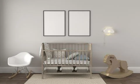 A 3D rendering illustration of a positive minimalist room for kids - empty fr Illustrazione stock