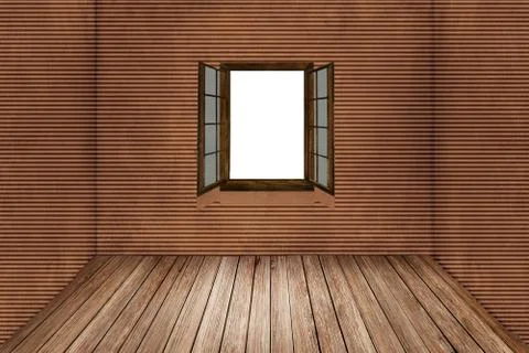 3D rendering illustration of a room with an open window Illustrazione stock