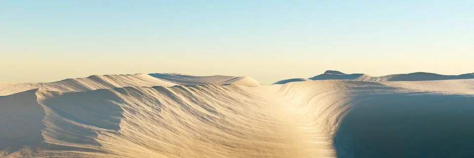 3d rendering. Illustration of sand dunes or hills against a blue sky. Deser.. Stock Illustration