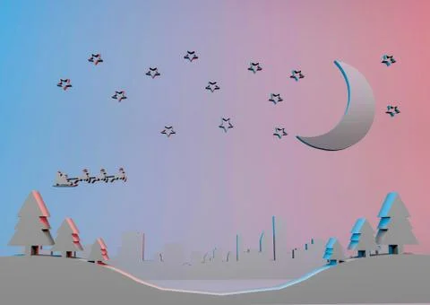3D rendering illustration of Santa riding in a sledge with reindeers Stock Illustration