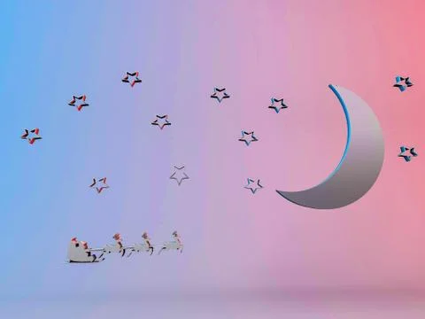 3D rendering illustration of Santa riding in a sledge with reindeers 스톡 일러스트