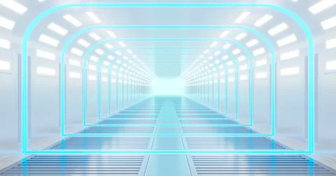 3D rendering illustration. Sci-Fi futuristic abstract gradient blue neon. A g Stock Illustration