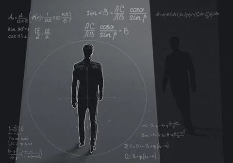 A 3d rendering illustration of a silhouette of a man inside the physical and  Stock Illustration