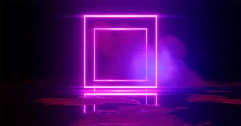 3d rendering illustration. Square Purple and red neon light on a smoke backgr Stock Illustration
