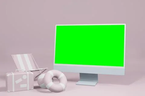 3d rendering illustration of summer template laptop computer display showcase Stock Illustration