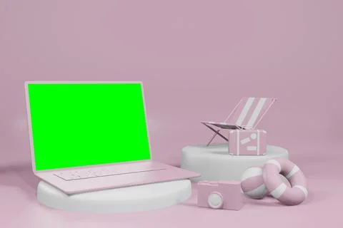 3d rendering illustration of summer template laptop computer display showcase Stock Illustration
