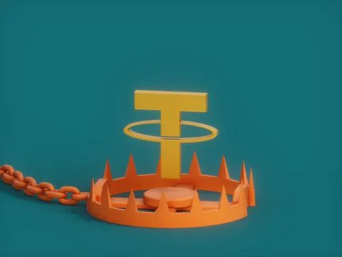 A 3D rendering illustration of a Tether sign over the trap  - the concept of  Ilustração Stock