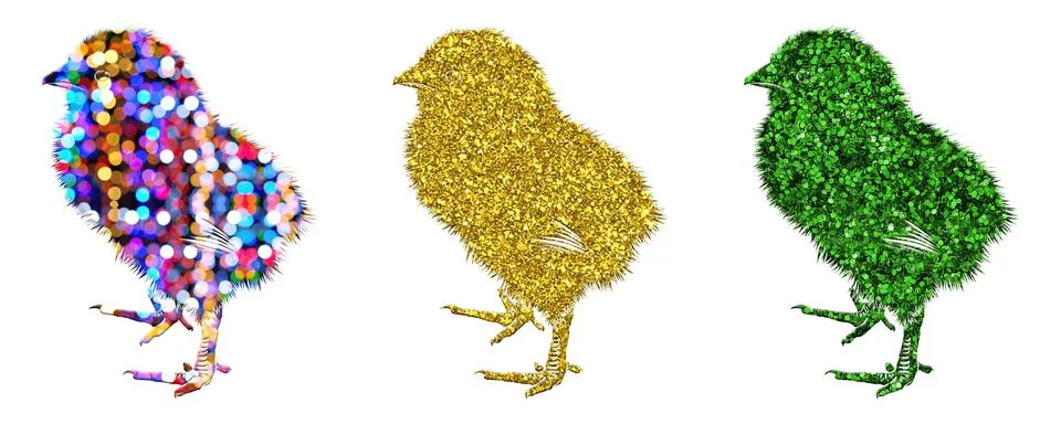 A 3d rendering illustration of a tiny chick composed out of blurred lights, l Stock Illustration