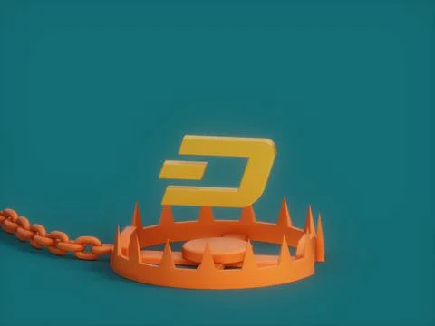A 3D rendering illustration of a trap with a Dash sign over it - the concept  Ilustração Stock