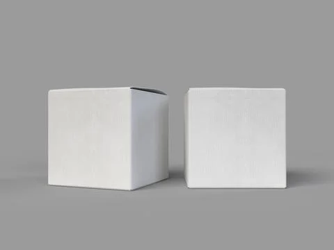 3d rendering illustration of the two white box packaging Stock Photos