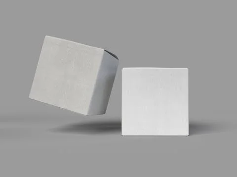 3d rendering illustration of the two white box packaging Stock Photos