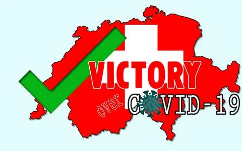 A 3D rendering illustration of victory over COVID-19 with Switzerland map, 3d Ilustração Stock