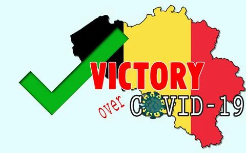 3d rendering illustration victory over COVID-19 with Belgium map Ilustração Stock