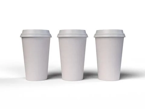 3d rendering illustration of white coffee cups on a solid background イラスト素材