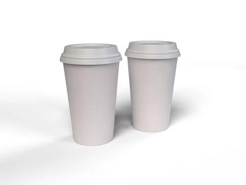 3d rendering illustration of white coffee cups on a solid background Stock Illustration