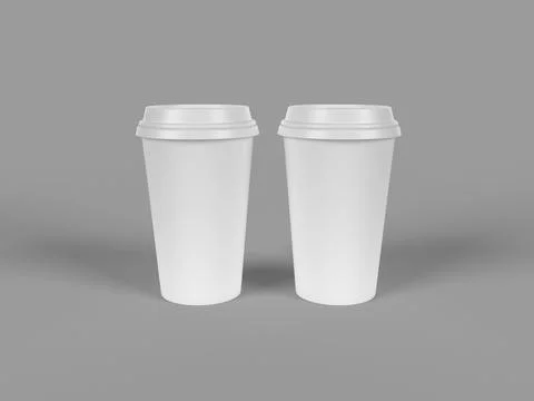 3d rendering illustration of the white coffee cups on a solid background 스톡 일러스트