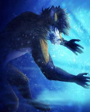 3d rendering illustration of a wolf creature fighting a cold snowy storm Stock Illustration