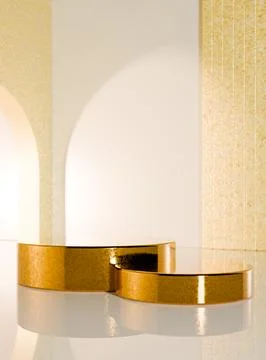 3D rendering image of golden round podiums in contemporary studio Stock Illustration