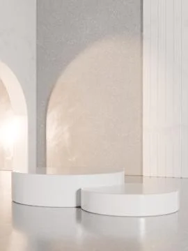 3D rendering image of round podiums for product presentation in studio Stock Illustration