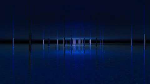 3D rendering of immersed blue columns is a reflective space Stock Illustration