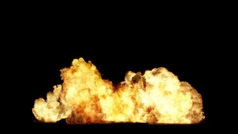 3D rendering of impressive explosions isolated on black background Stock Illustration