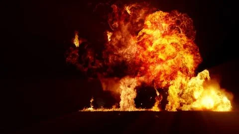 3D rendering of impressive explosions isolated on black background Stock Illustration