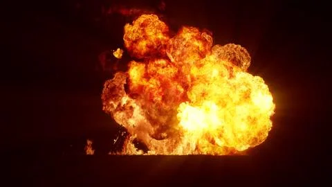 3D rendering of an impressive intense explosion on a black background Stock Illustration