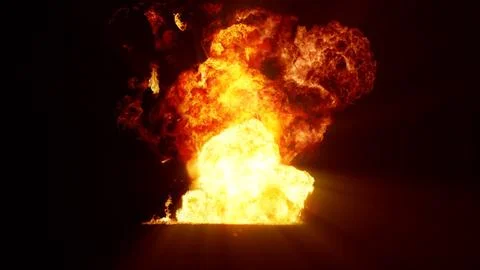 3D rendering of an impressive intense explosion on a black background Stock Illustration