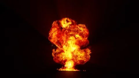 3D rendering of an impressive intense explosion on a black background Stock Illustration