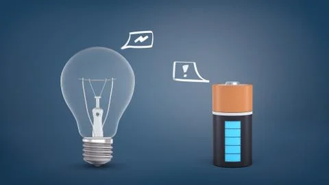 3d rendering of a incandescent bulb with an energy sign inside a speech bubble Illustrazione stock