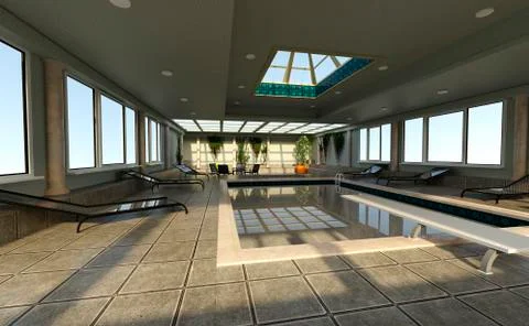 3D Rendering Indoor Pool Stock Illustration