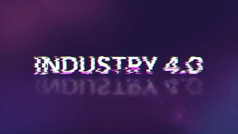 3D rendering industry 4.0 text with screen effects of technological glitches Illustrazione stock