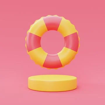 3d rendering of Inflatable swimming ring with podium display isolated on pink Stock Illustration