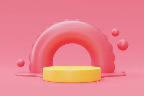 3d rendering of Inflatable swimming ring with podium display isolated on pink Stock Illustration