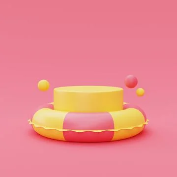 3d rendering of Inflatable swimming ring with podium display isolated on pink Stock Illustration