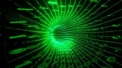3D rendering. Infographics binary numbers tunnel. Technology Network Data Con Stockillustratie