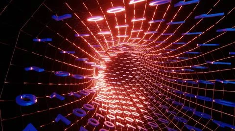 3D rendering. Infographics binary numbers tunnel. Technology Network Data Con Stockillustratie