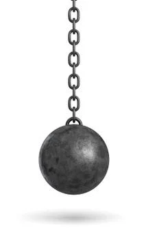3d rendering of an ink black wrecking ball hanging from a chain isolated on Stock-Illustration