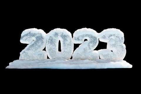 3d rendering. The inscription 2023 made of stone or marble in a snowdrift s.. Stock Illustration