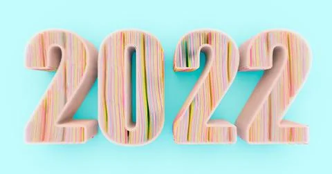 3D rendering. The inscription date of 2022 from curved lines on a blue backgr Stock Illustration
